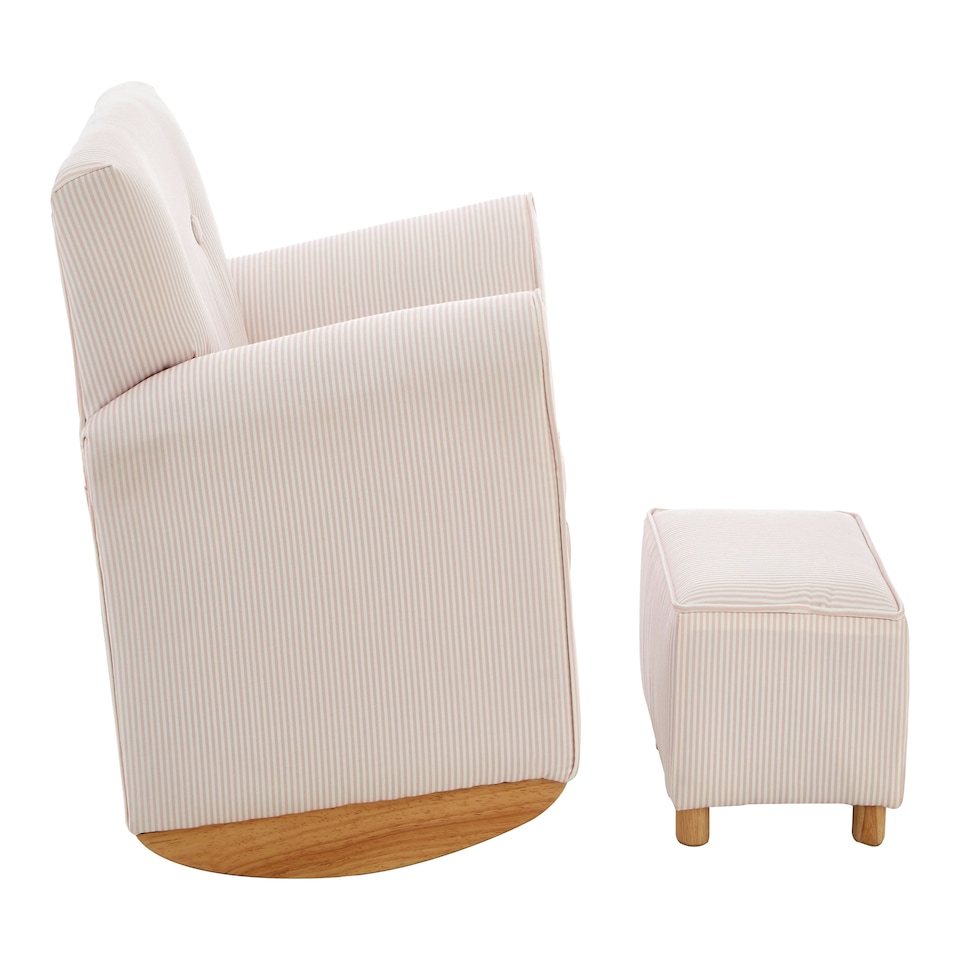 image 1 of Premier Kids Pink and White Stripe Rocker with Footstool for Kids, Velvet Stool, Adjustable Sofa Footstool, Ergonomic Sofa