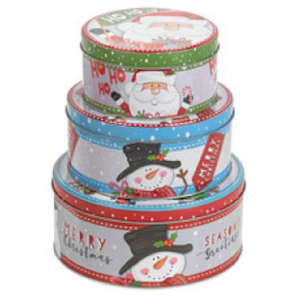 image 1 of Round Shape Christmas Cookie Tin Set | Multi | 1