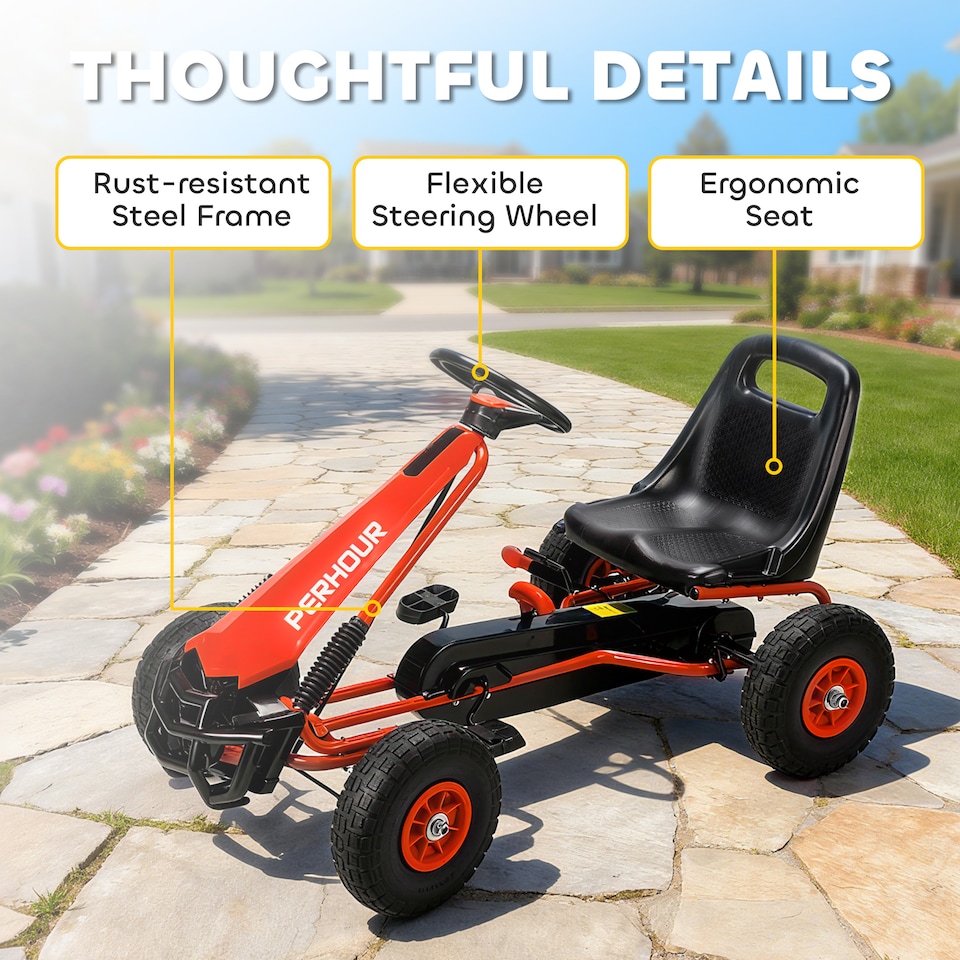 image 1 of AIYAPLAY Kids Pedal Go Kart with Adjustable Seat, EVA Tyres, Brake, Red