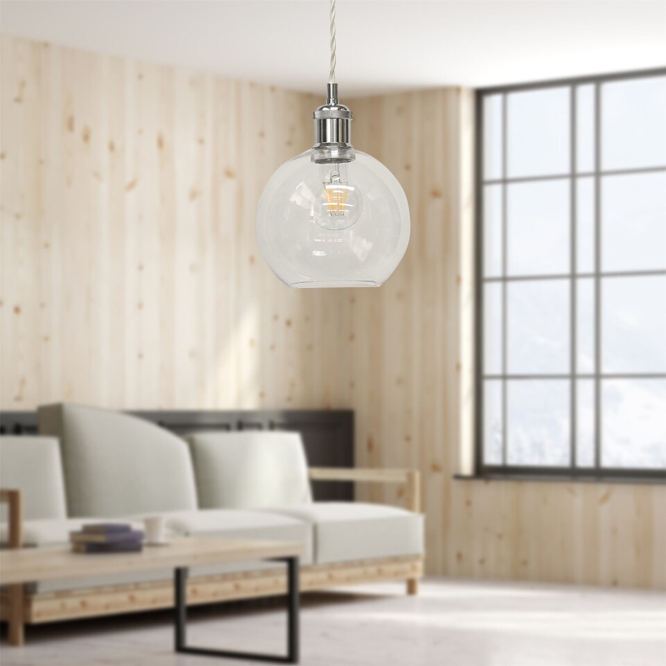 image 1 of Set of 2 Barnum - Clear Glass Globe Chrome Retro Pendant Fittings