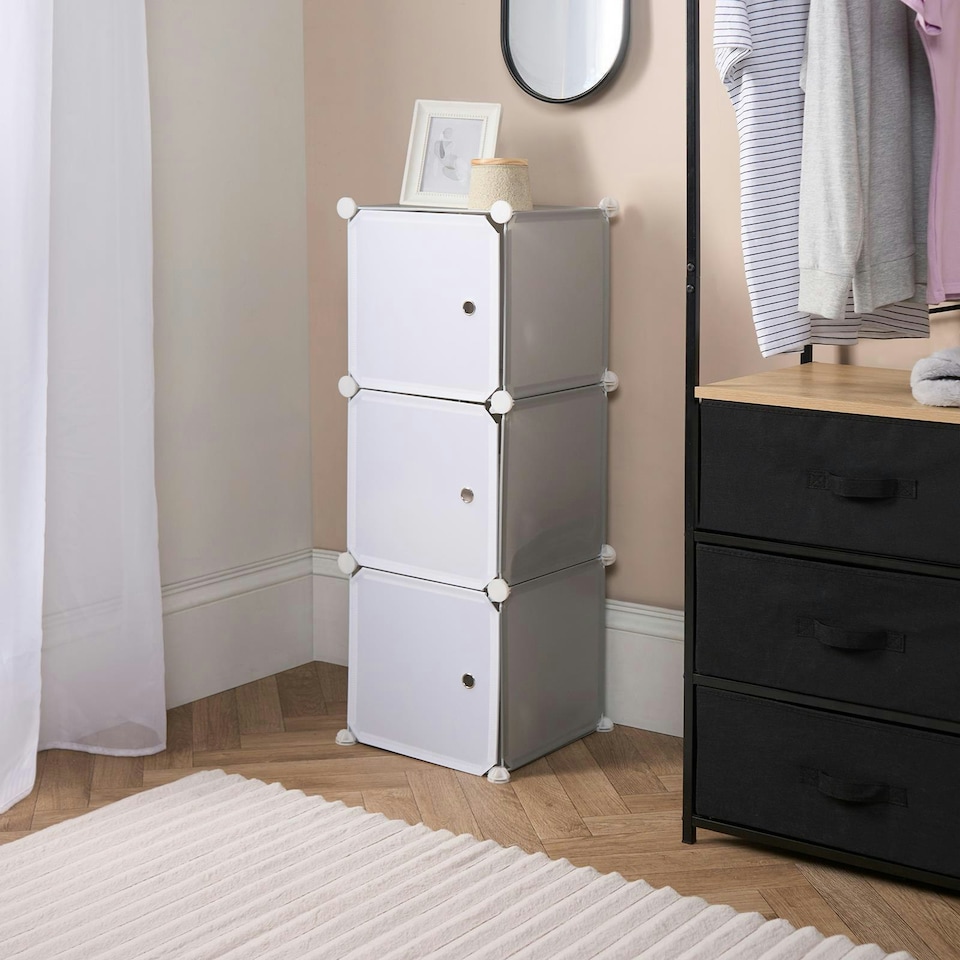 image 1 of OHS Kids Cube Storage Tower Modern Space Saving Clothes Shoes Toys 3 Boxes Organiser Unit Grey