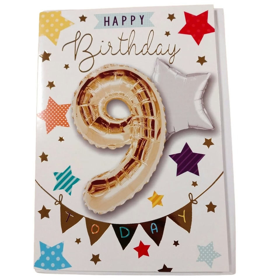 image 1 of Happy Birthday 9 Balloon Boutique Greeting Card
