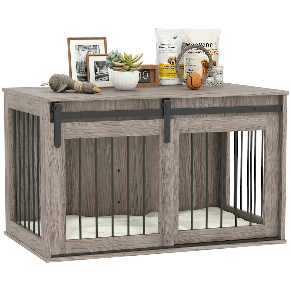 image 1 of PawHut Dog Crate Furniture with Removable Cushion for Large Dogs - Brown