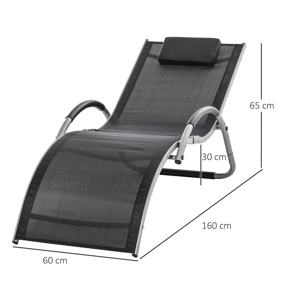 image 1 of Outsunny Sun Lounge Recliner Lounge Chair Design Ergonomic w/ Pillow Black