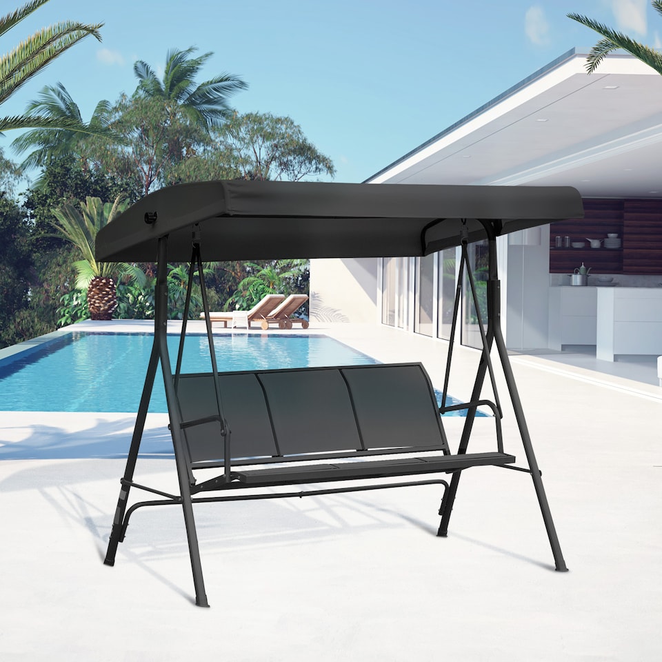 image 1 of Outsunny 3 Seater Swing Chair, Garden Swing Bench with Canopy, Breathable Mesh Seat and Heavy Duty Steel Frame for Patio, Yard, Black