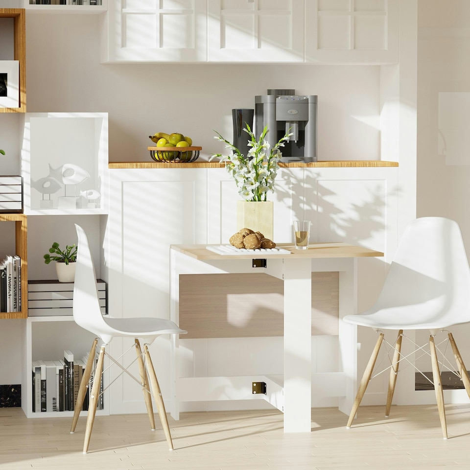 image 1 of HOMCOM Wooden Folding Table Writing Desk Oak, White Home Office
