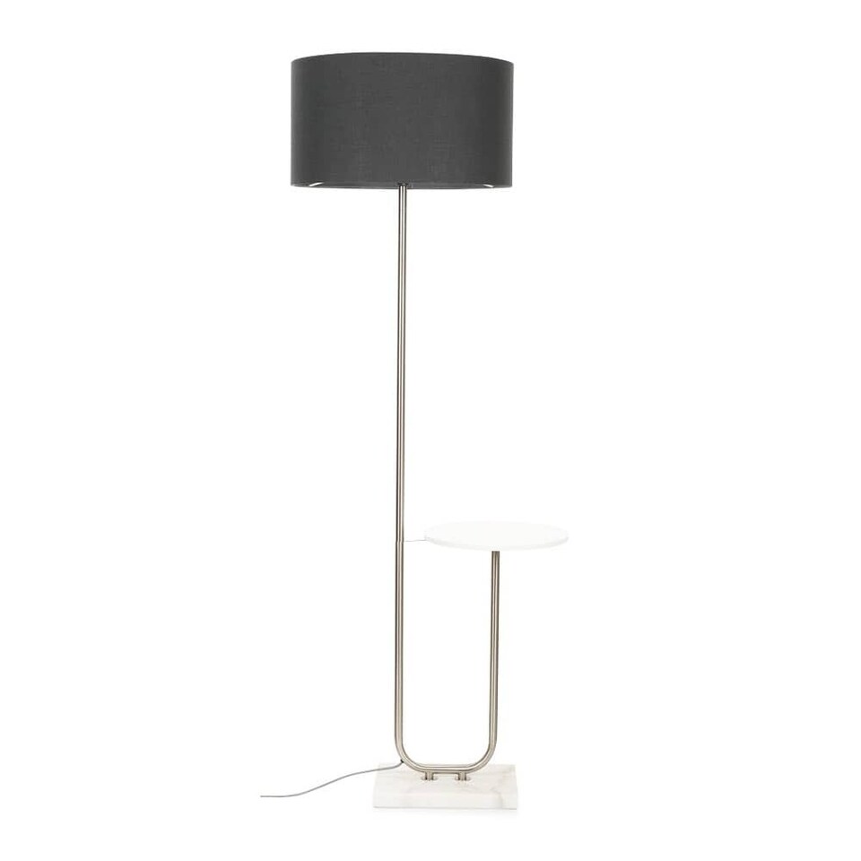 image 1 of ValueLights Tavel Brushed Chrome Floor Lamp Charcoal Shade and Bulb
