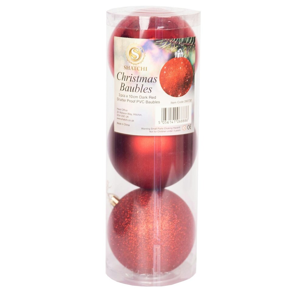 image 1 of 100mm/6Pcs Christmas Baubles Shatterproof Dark Red,Tree Decorations