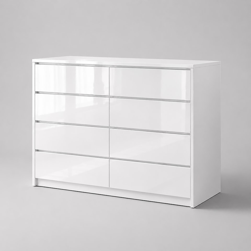 image 1 of LUXURY White 8 Drawer High Gloss Chest of Drawers - Handleless Sleek Design