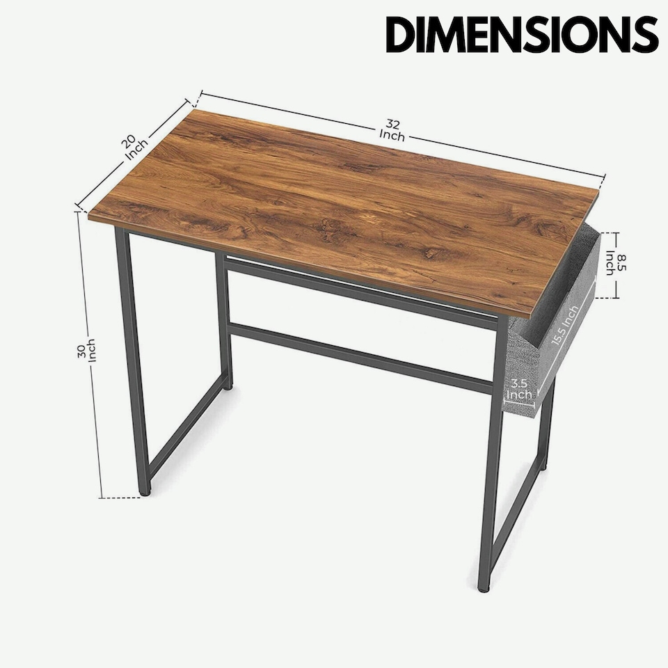 image 1 of Industrial Computer Desk With Storage Bag Brown