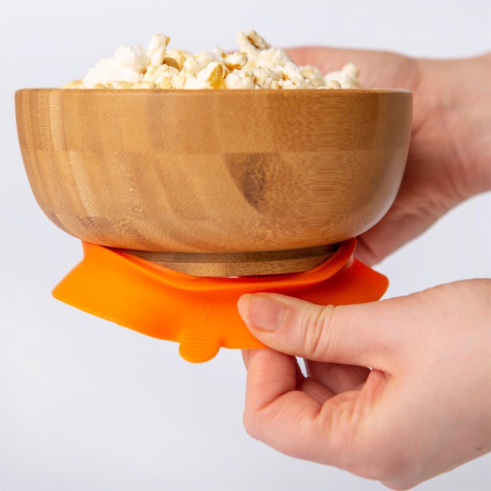 image 1 of Tiny Dining Children's Bamboo Suction Unicorn Dinner Set - Orange