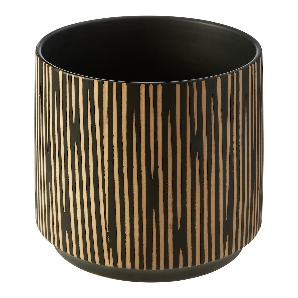 image 1 of Interiors by Premier Large Black & Cream Ceramic Planter for Home, Handcrafted Modern Tall Cylindrical Planter In Black and Cream Black
