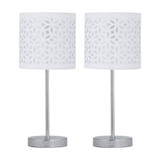 First Choice Lighting Set of 2 Chrome Touch Operated Table Lamps with White Cut Out Shades Chrome | White
