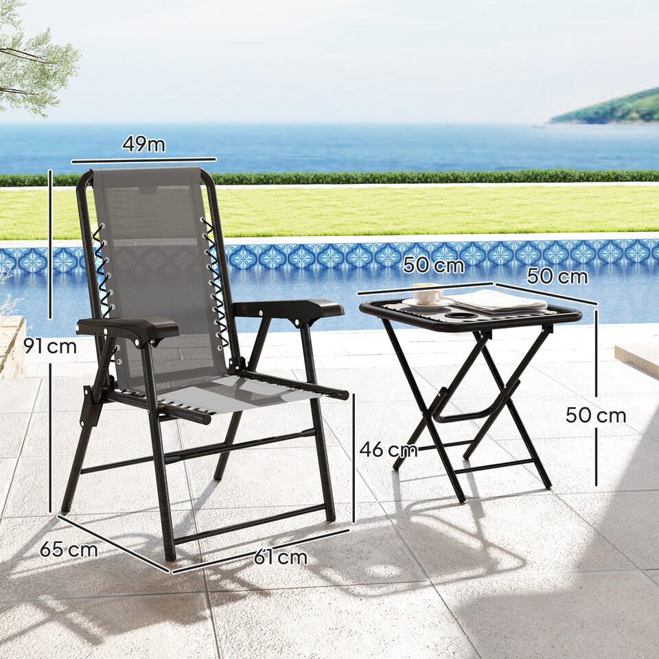 image 1 of Outsunny 3 Pieces Garden Bistro Set, Folding Table and Chairs Set, Metal Garden Furniture Set with Cup Holders for Outdoor, Patio, Balcony, Dark Grey | Grey