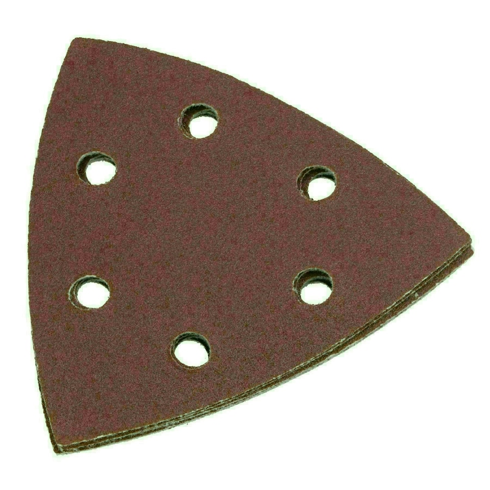 image 1 of Hook Loop Delta Sanding Abrasive Discs Pads 93mm Triangle 120 Grit Fine 100pc