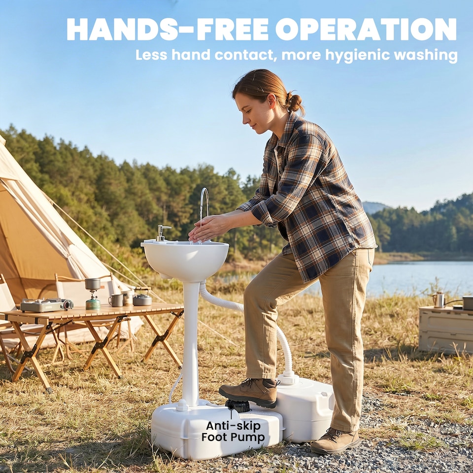 image 1 of Outsunny 24L Portable Portable Hand wash Sink Hand Washing Basin Water Tank HDPE