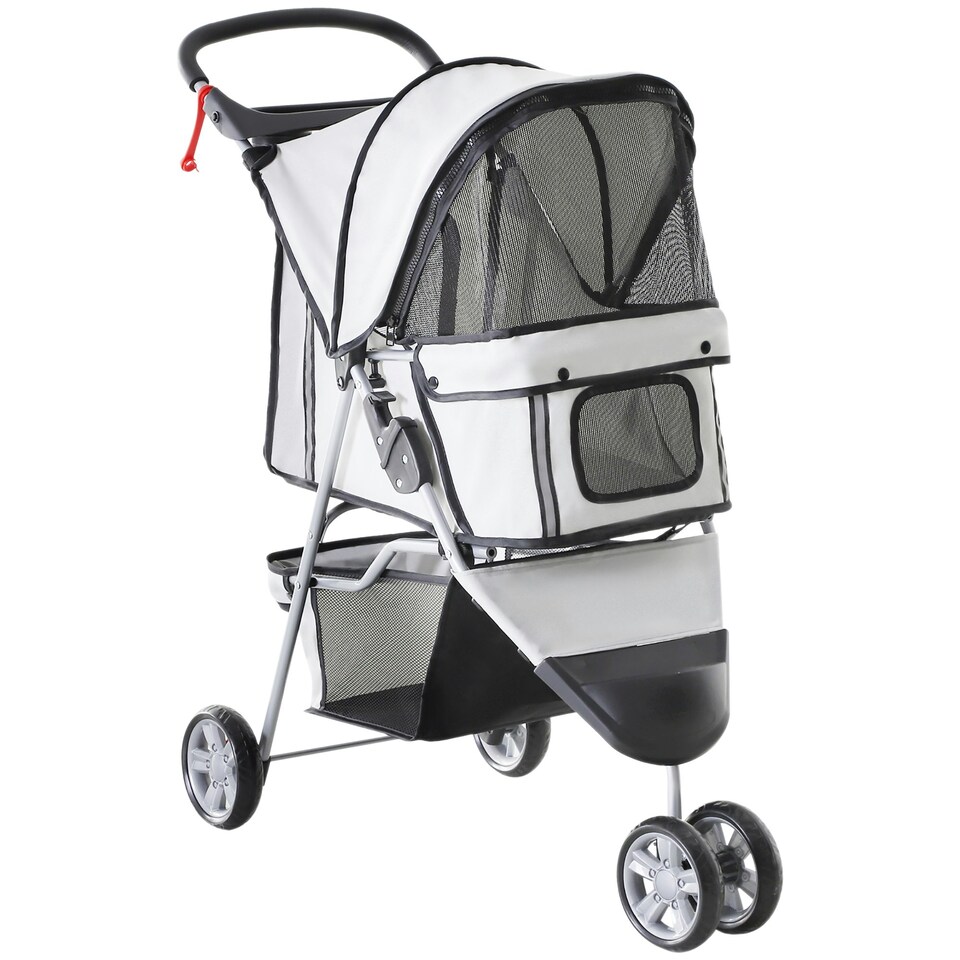 image 1 of PawHut Pet Stroller Pushchair Carrier for Cat Puppy with 3 Wheels Grey