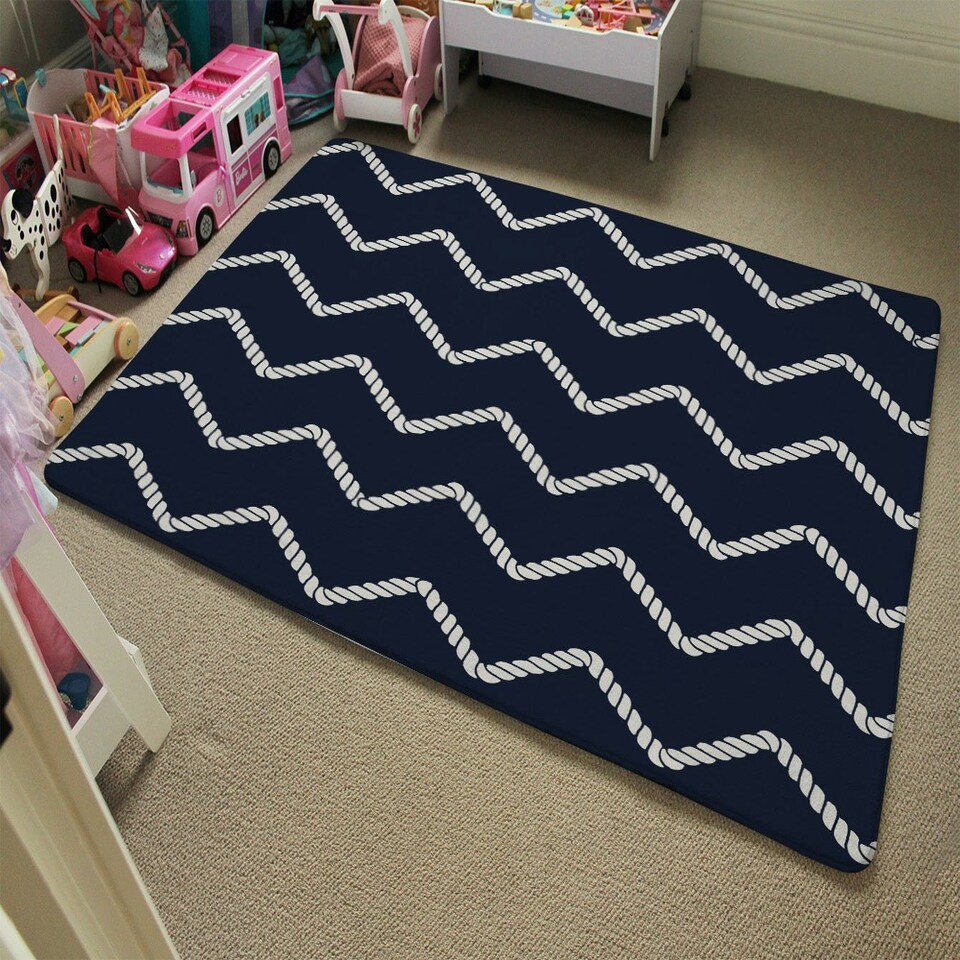 image 1 of Zig Zagged Rope (Rug) Blue | Large: 140x200cm