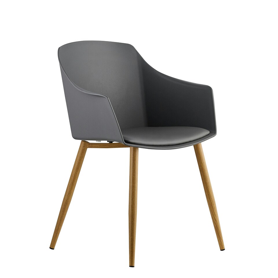 image 1 of Single Eden Modern Dining Chair, Faux Leather Padded Cushion & Solid Wooden Legs Grey