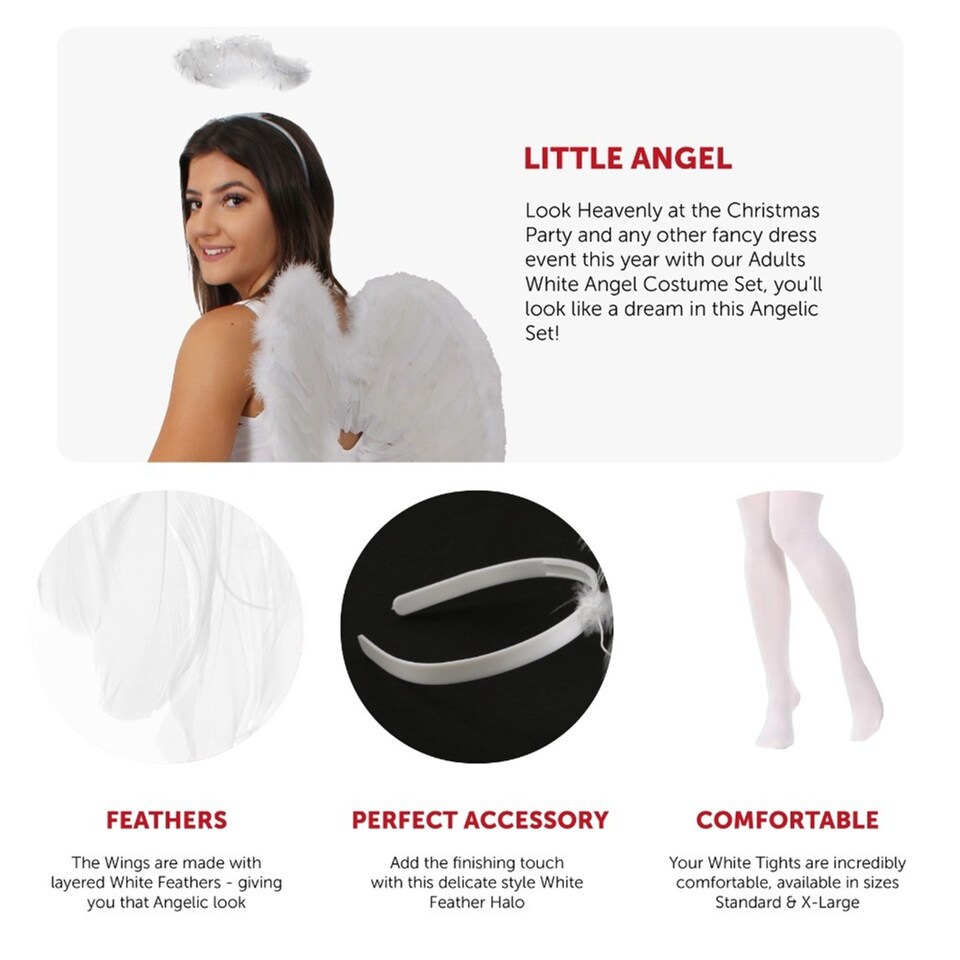 image 1 of Angel Costume Set - Halo, Wings & Tights | White | M