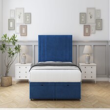 Sloomy Kingsley Navy Plush Ottoman Bed Base With 54" Floor Standing Headboard 3' Single | Blue | Navy | Single | 1