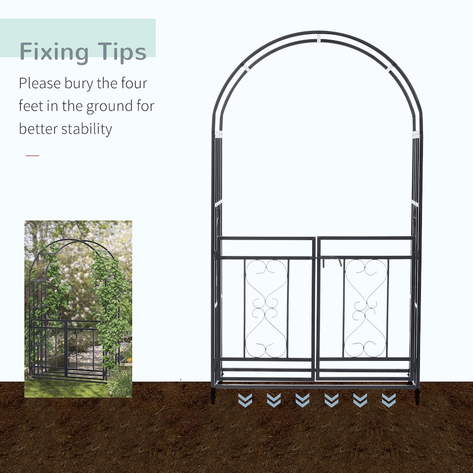 image 1 of Outsunny Metal Garden Arch with Double Gate, Garden Arbor Climbing Plants