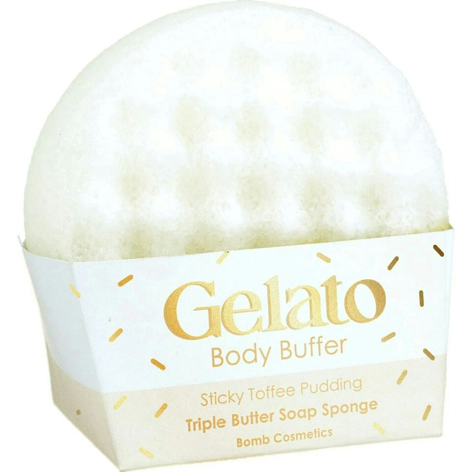 Bomb Cosmetics Gelato Body Buffer Soap Sponge Sticky Toffee Pudding