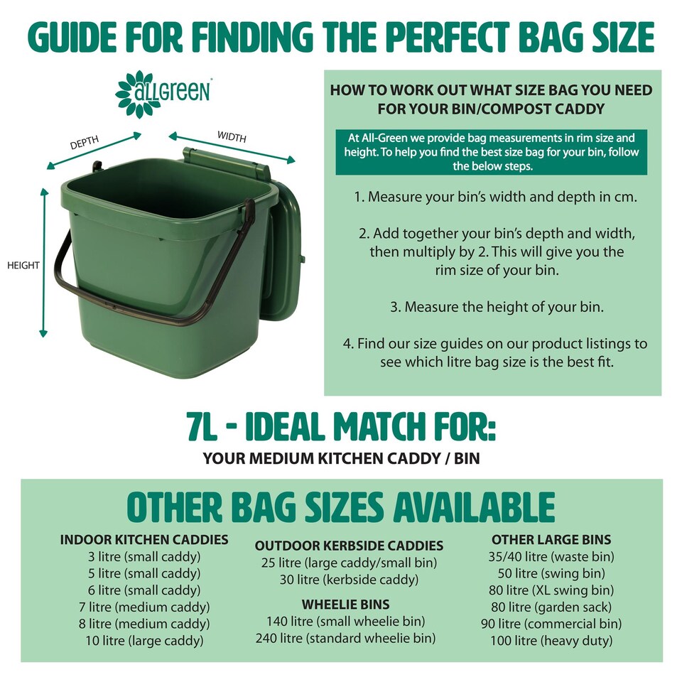 image 1 of The Caddy Company 7 Litre Tie Handle Compostable Food Waste Bin Bags - 6 Rolls