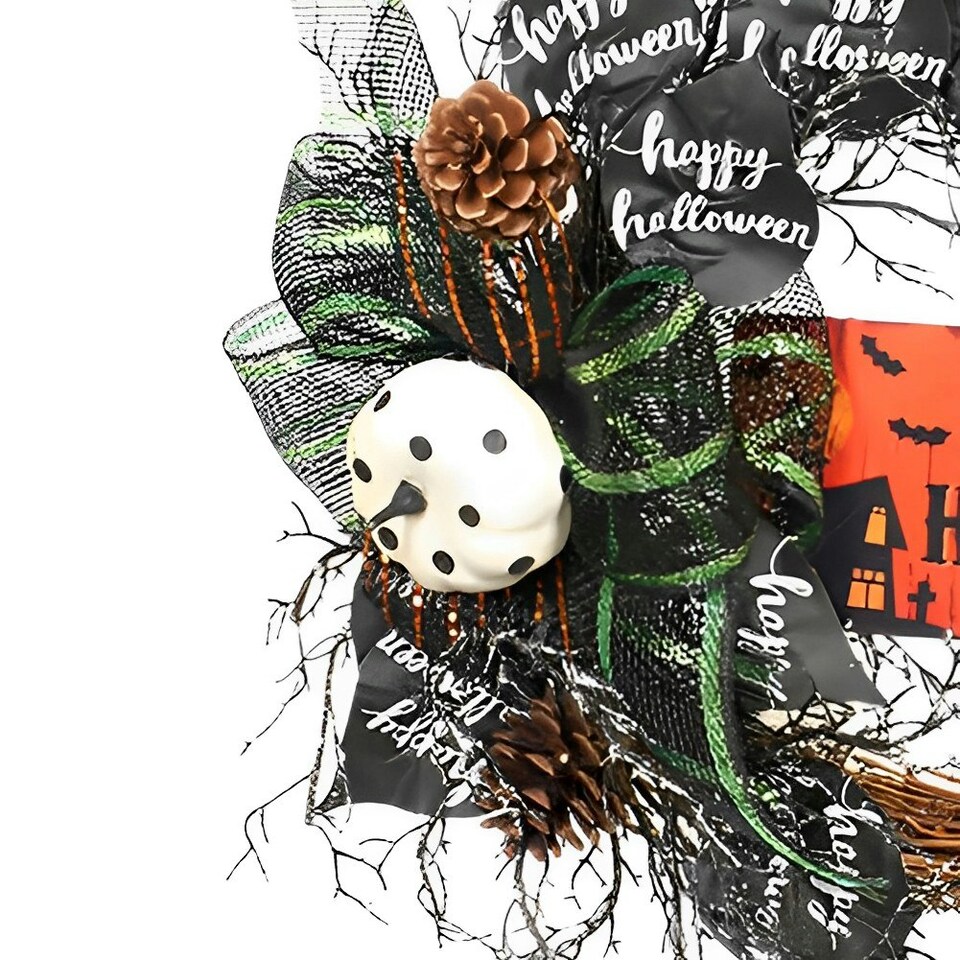 image 1 of Living and Home Halloween Rattan Wreath with Silk Bows - 40cm