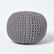 image 1 of Homescapes Sea Grey Round Cotton Knitted Pouffe Footstool - 35 x 40 cm | Grey | H 35cm x W 40cm