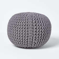 Homescapes Sea Grey Round Cotton Knitted Pouffe Footstool - 35 x 40 cm | Grey | H 35cm x W 40cm