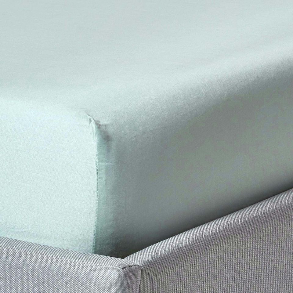 image 1 of Homescapes Duck Egg Blue Organic Cotton Fitted Sheet 400 Thread count, Single Blue | Single