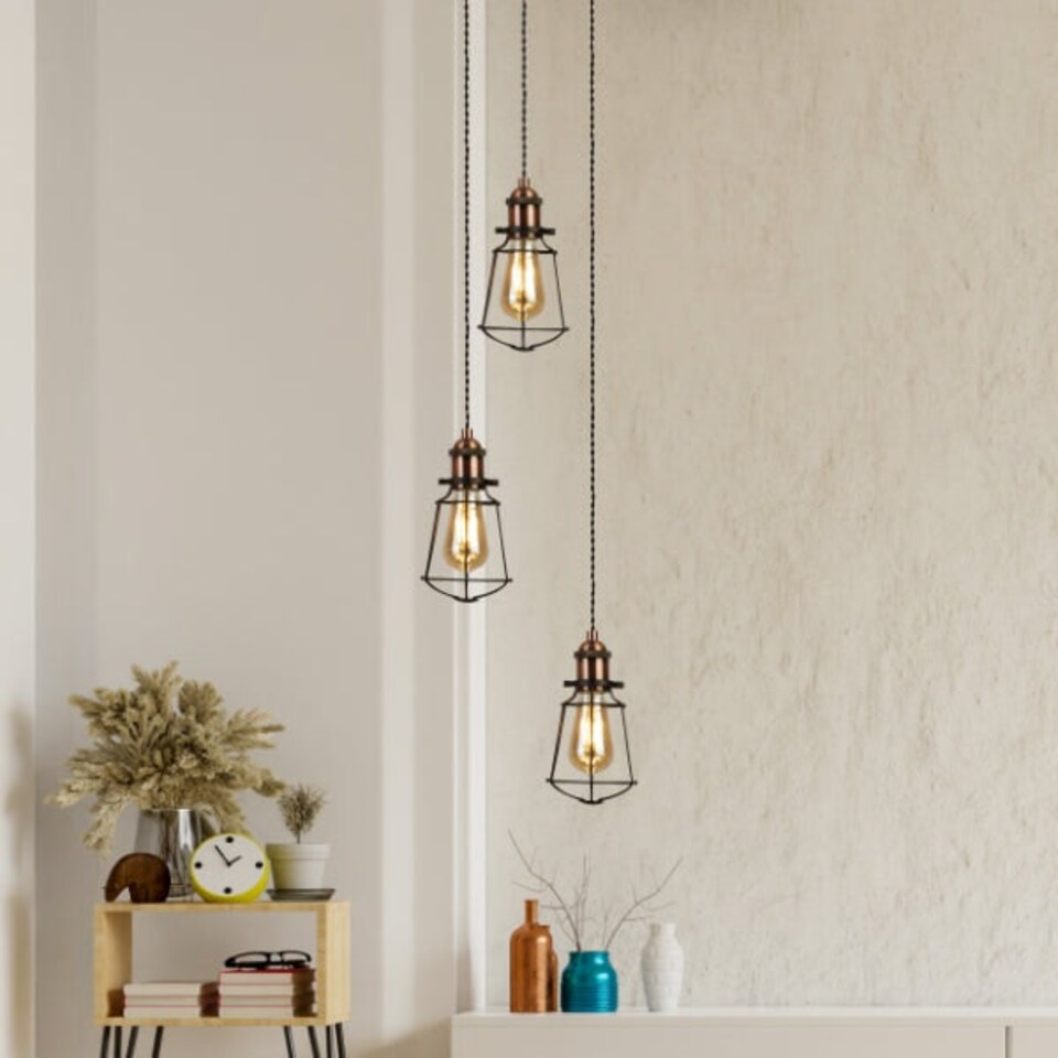 image 1 of Burns 3 Light Copper & Black Ceiling Pendant
