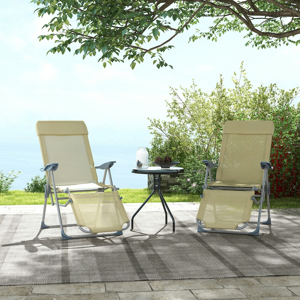 image 1 of Outsunny Reclining Garden Chairs Set of 2 w/ 5-level Adjustable Backrest, Beige