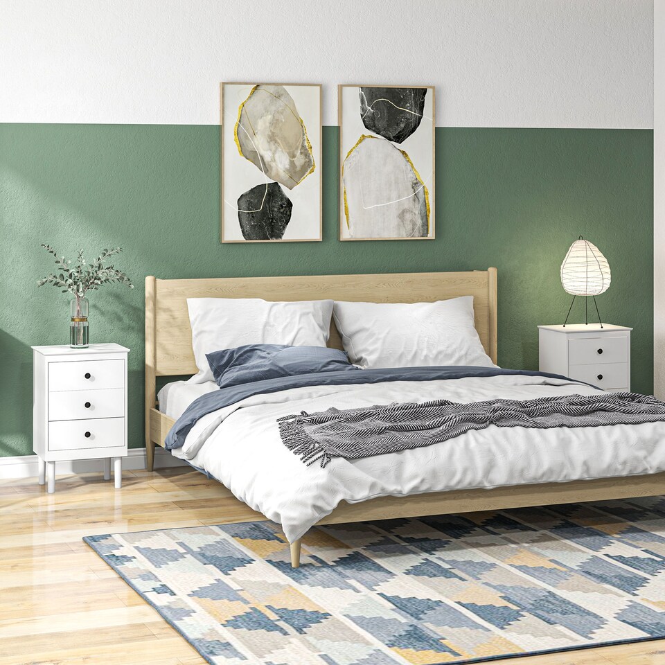 image 1 of HOMCOM Bedside Table Set of 2, Bedside Cabinet with 3 Drawers, Modern Sofa Side Table, Nightstand for Bedroom, 40x30x64cm, White