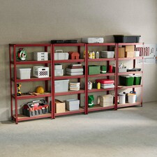 Home Vida 5 Tier Large Heavy Duty Garage Shelves Adjustable Steel Shelving Storage Units - Red - Holds Upto 875kg Per Bay - 4 Bays