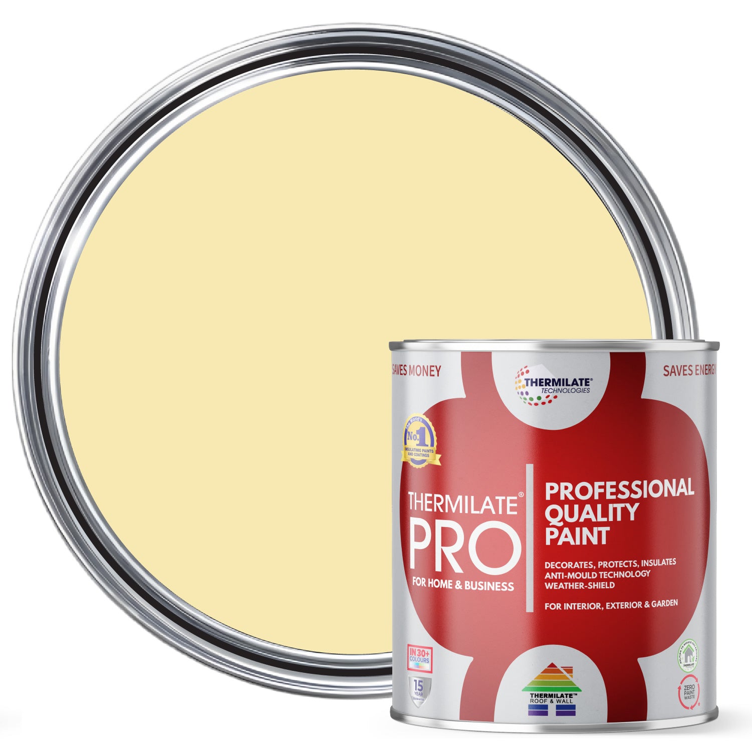 Thermilate PRO FLEX Interior & Exterior Paint - Multi-Surface Paint & Primer - All-in-One - Light Yellow - 1L - Matt