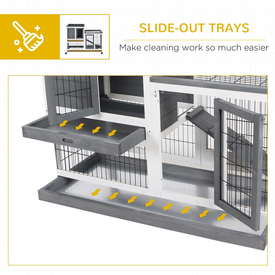 image 1 of PawHut Wooden Indoor Rabbit Hutch Elevated Bunny Cage with Enclosed Run W/Wheel