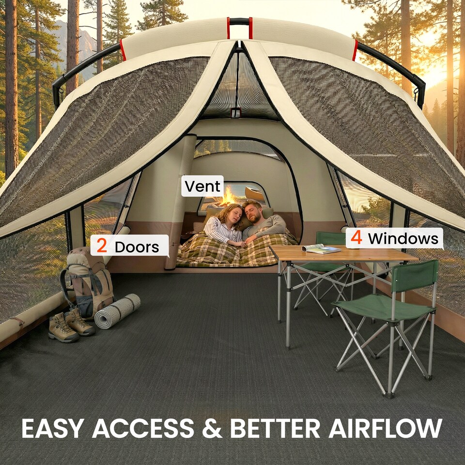 image 1 of Outsunny Camping Tent Waterproof for 4 Person Brown | Brown | 530 x 380 x 220 cm