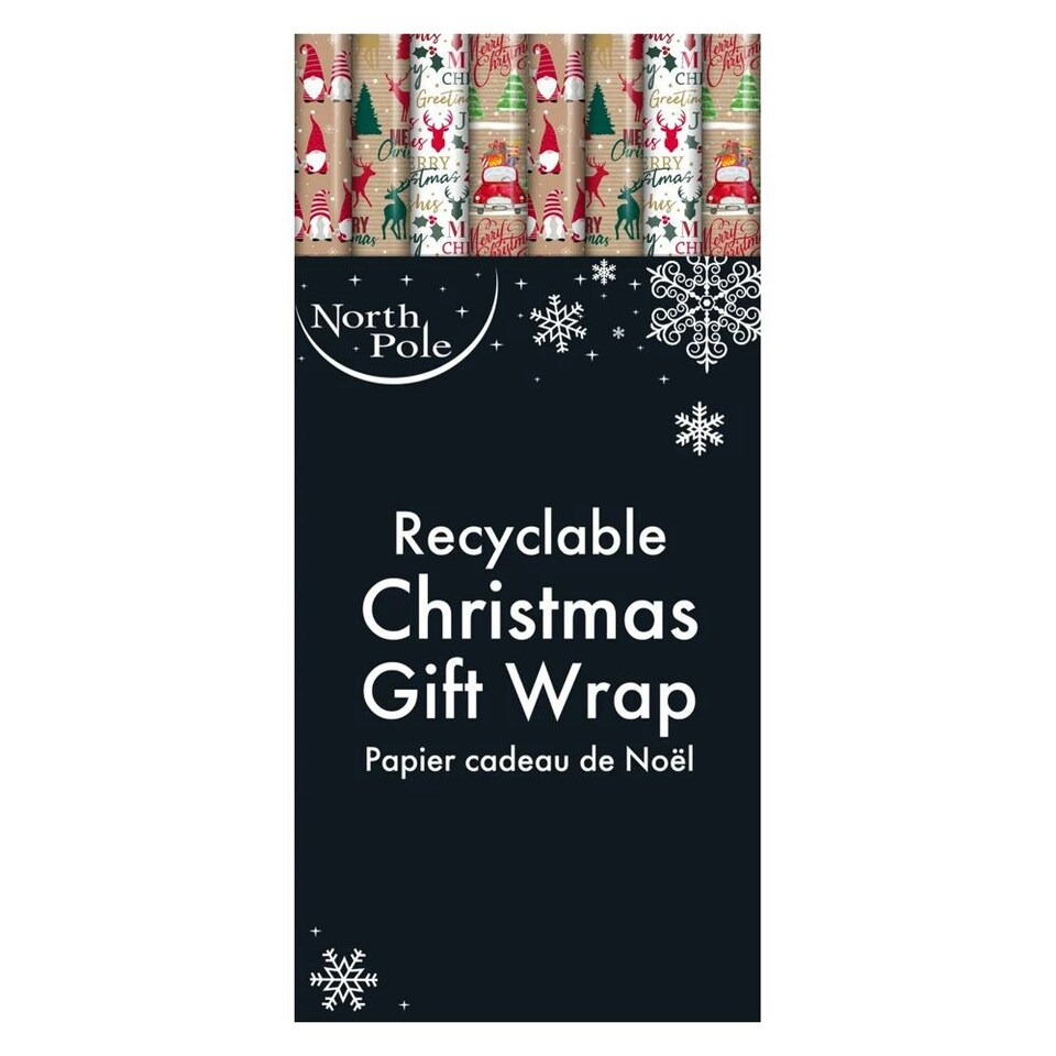 image 1 of Pack of 4 4m Sim Kraft Christmas Design Gift Wrap Rolls