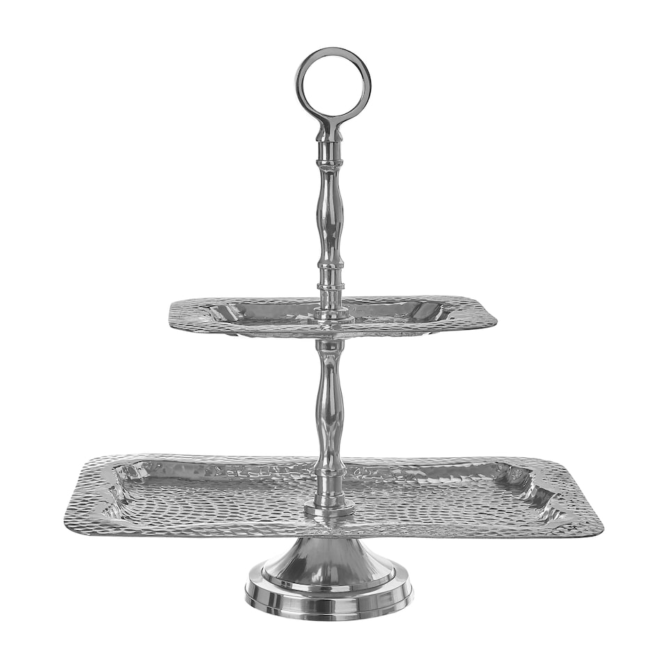 image 1 of Bailey 2 Tier Hammered Aluminium Cake Stand Silver
