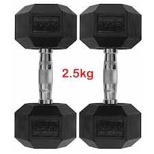 Modern Fitness 5kg Rubber Dumbbell Set 2 x 2.5kg Anti-Roll Hex Weights Solid Cast Iron & Floor-Safe Rubber Coating