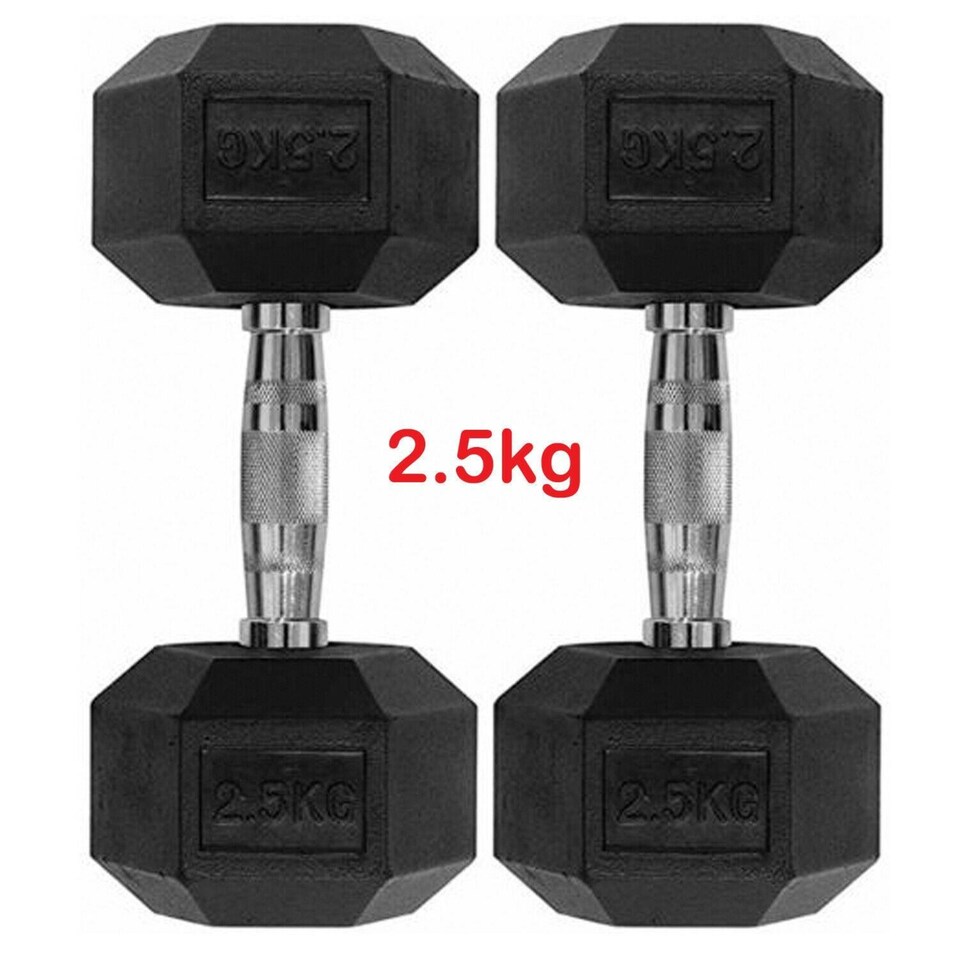 Modern Fitness 5kg Rubber Dumbbell Set 2 x 2.5kg Anti-Roll Hex Weights Solid Cast Iron & Floor-Safe Rubber Coating