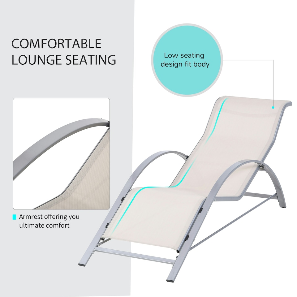 image 1 of Outsunny 3 Pieces Lounge Chair Set Garden Sunbathing Chair w/ Table Cream