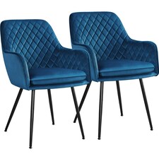Yaheetech Set of 2 Upholstered Dining Chairs with Velvet Fabric Blue