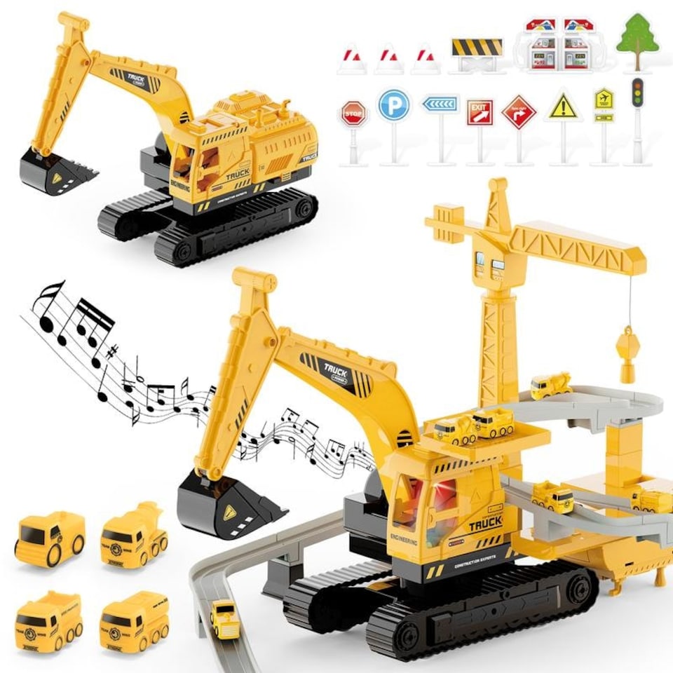 image 1 of Crane Truck Toy Construction Vehicle Toy with Race Track