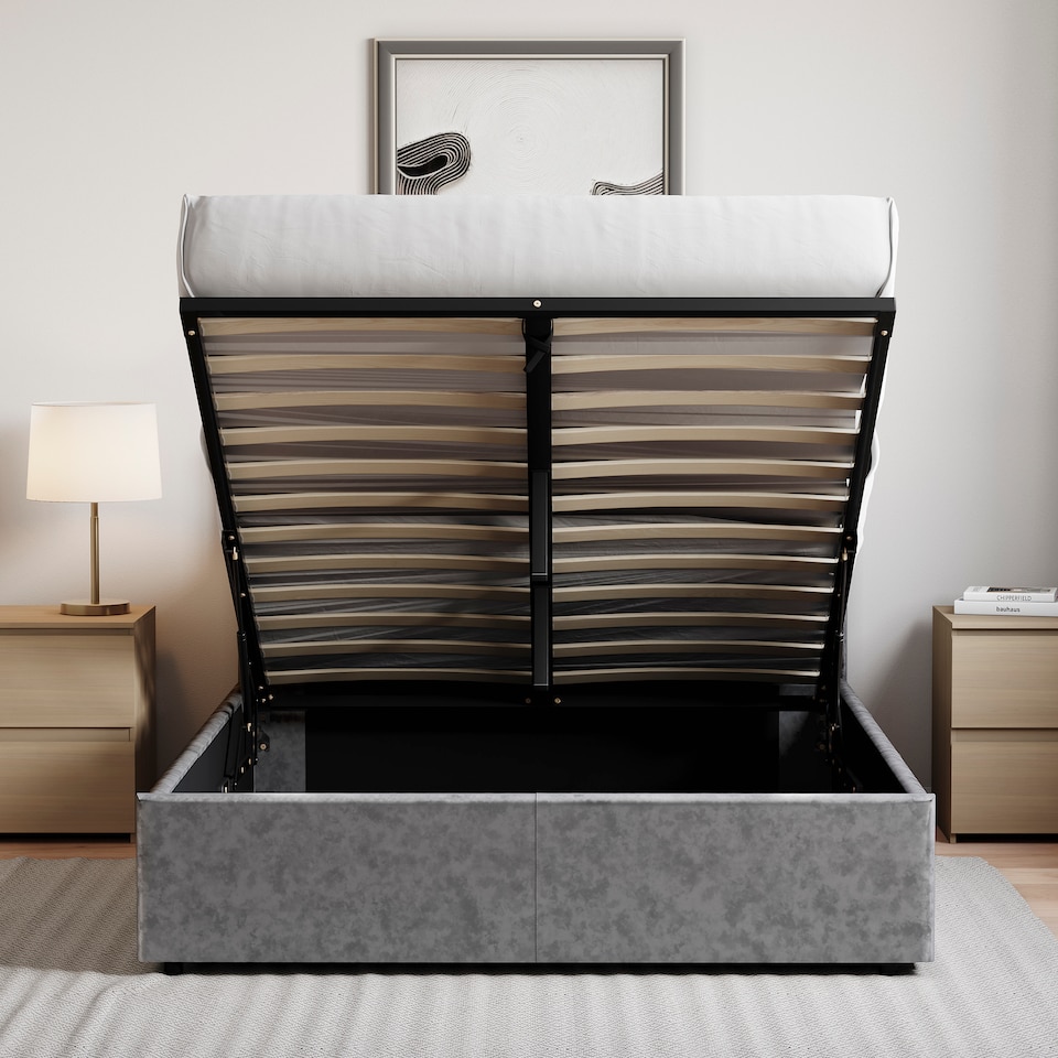 image 1 of Vida Designs Veronica 4ft6 Double Ottoman Bed Storage Fabric Upholstered, Silver Velvet, 135 x 190cm