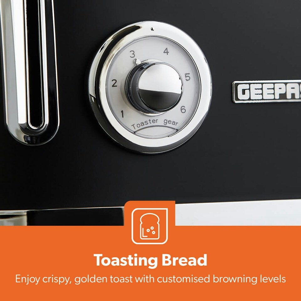 image 1 of GEEPAS Toaster 4 Slice 1500W | Vintage Retrovive Black