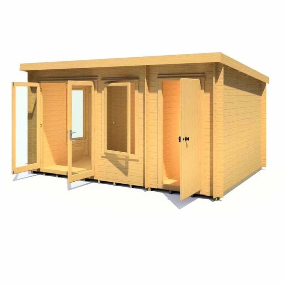 image 1 of Elm 10 x 14 Feet Log Cabin in 19 mm Logs - L424.5 x W317.3 x H213.7 cm Brown