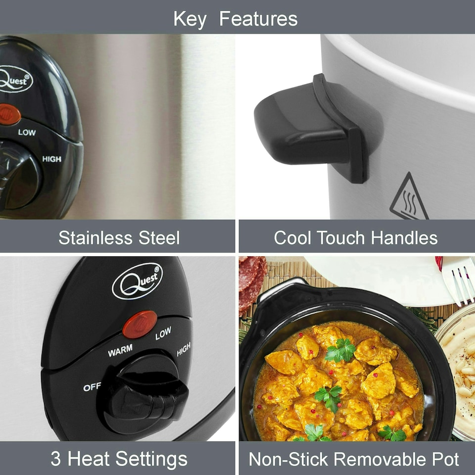 image 1 of Quest Stainless Steel 1.5L Slow Cooker
